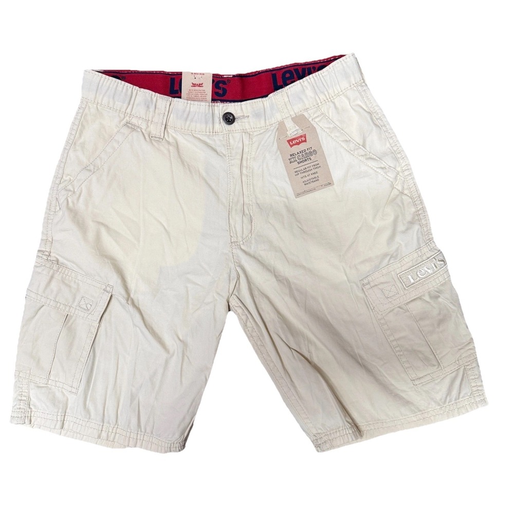 Levi's XX Cargo Shorts Junior Boys 16 Reg NEW Beige Stretch Relaxed Fit Waist 28
